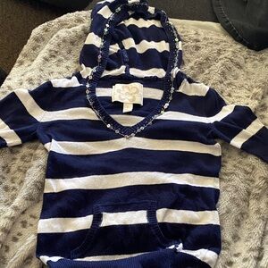 Limited Too Navy and White Striped Hoodie with Sequins